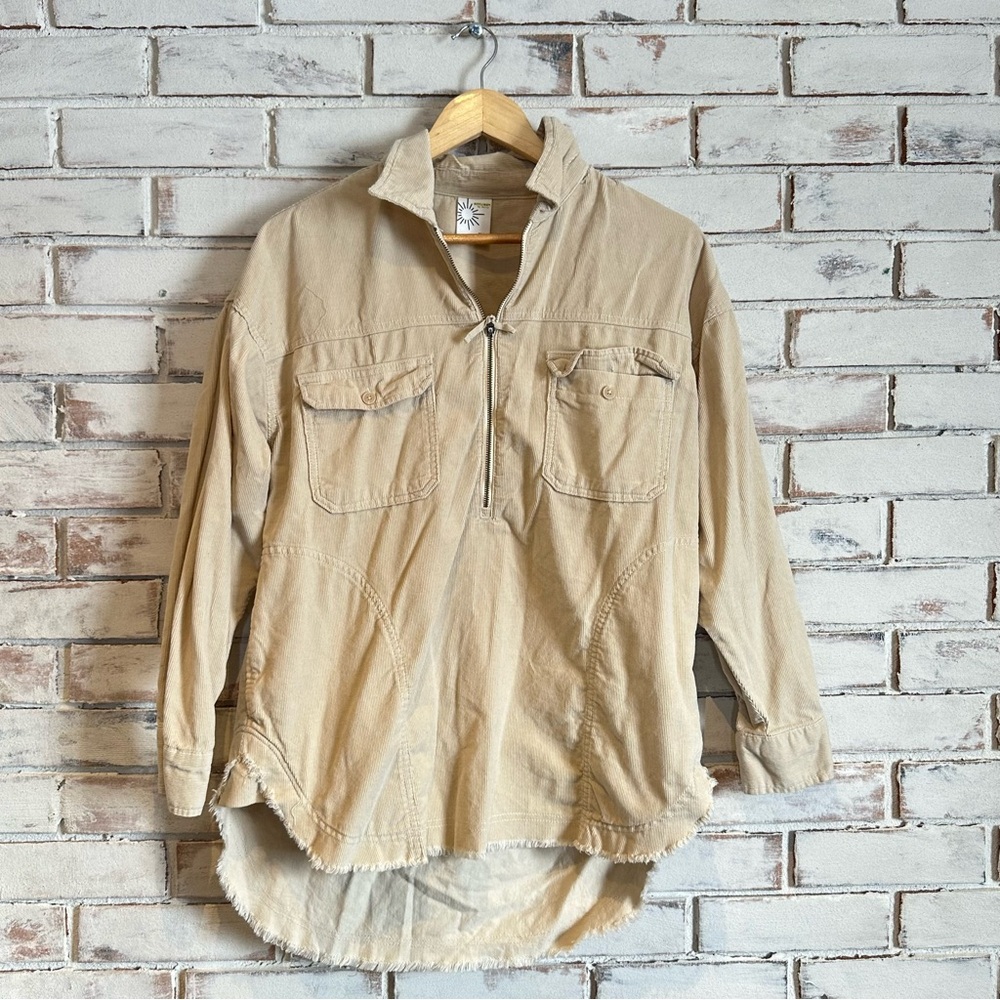 Aerie offline 1/3 zip corduory oversized pullover tan